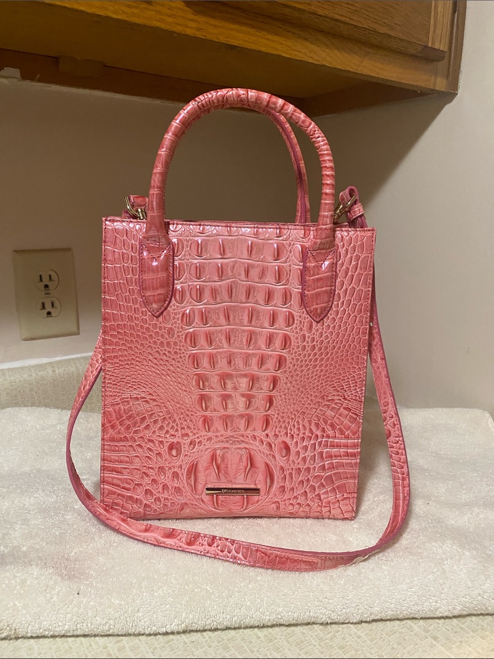 Brahmin Pink Croc-Embossed Shoulder Tote